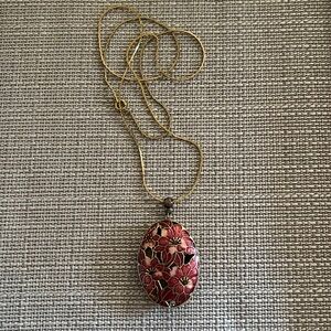 Red hibiscus Cloisonne necklace